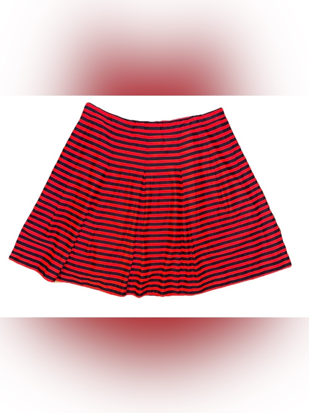 J Crew Womens Size 12 Pleated Skirt W Pockets Red Navy Blue Stripes July 4th USA